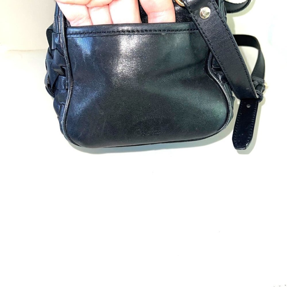 Cole Haan Leather Handbag Womens Woven Barrel Satchel Detachable Strap Black - Picture 6 of 16